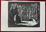 1970s Original signed woodcut Károly Andruskó Village Hay Harvesting Landscape