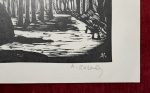 1970s Original signed woodcut Károly Andruskó Village Hay Harvesting Landscape - Image 3