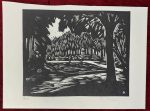 1970s Original signed woodcut Károly Andruskó Trees Landscape Forest