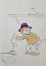 1980s Original Ink Watecolor Caricature Railway Crossower Switch Yugoslavia - Image 3