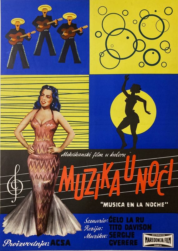 riginal vintage movie poster for the 1958 Mexican musical comedy Musica en la Noche directed by Tito Davidson 