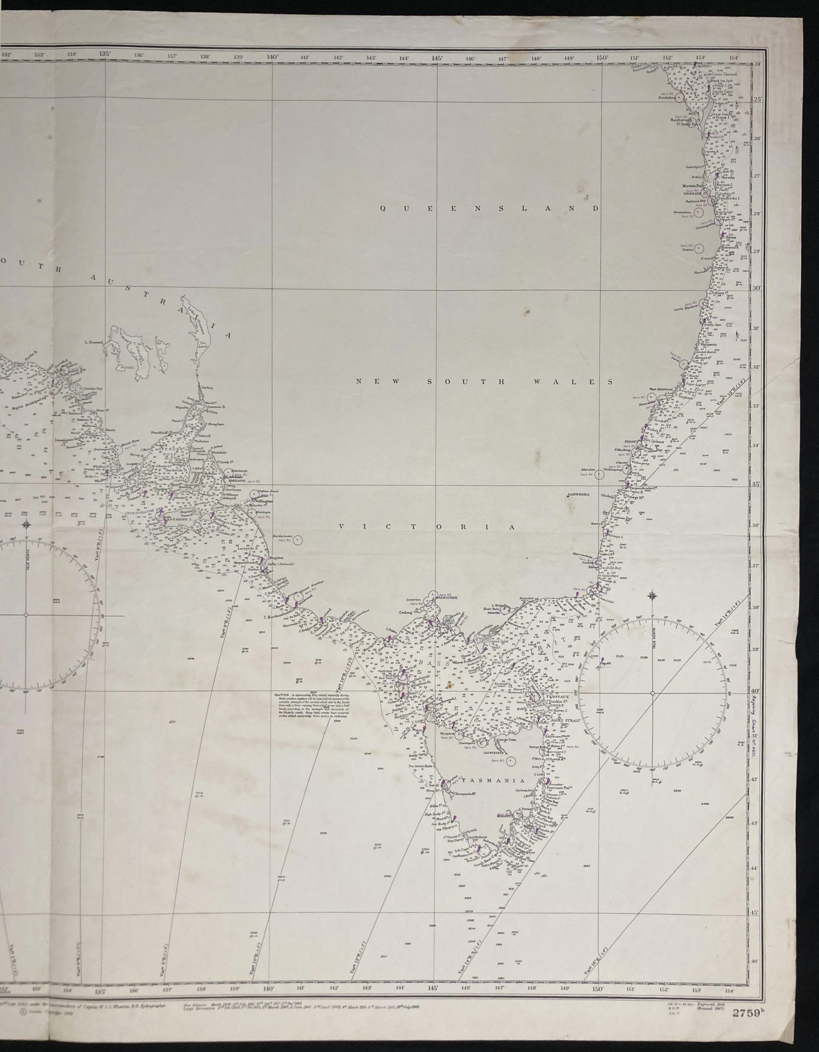 Nautical Chart Australia Southern Portion Tasmania Pacific Admiralty 1972