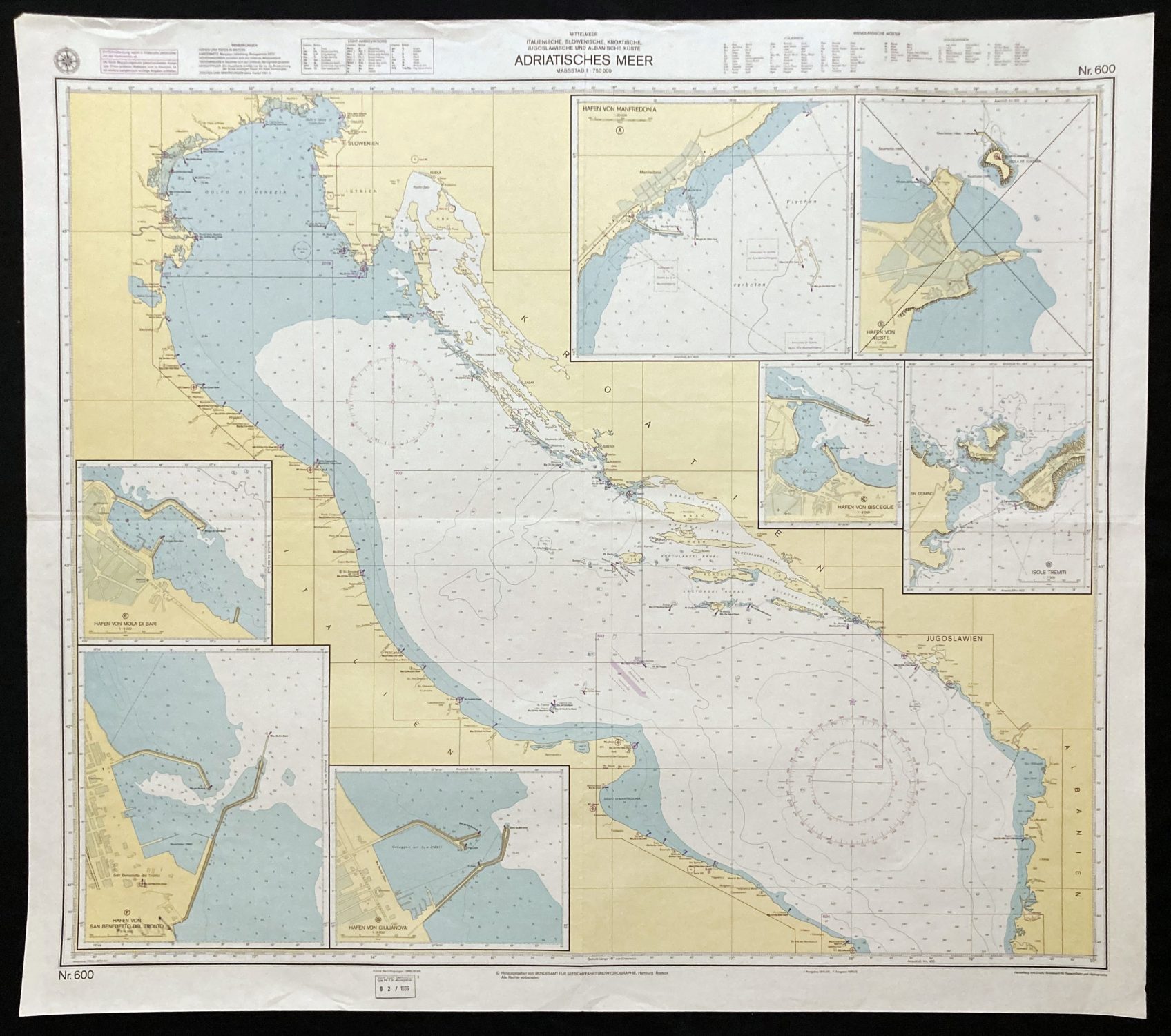 Nautical Chart Adriatic Sea No 600 1996 Coasts of Croatia Italy Slovenia