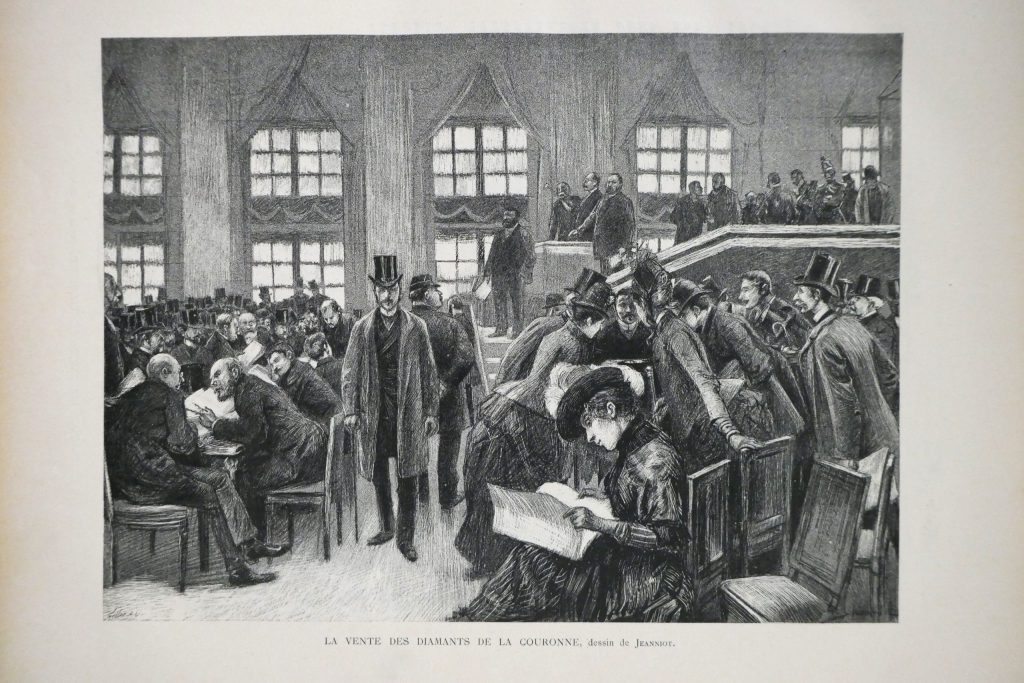 One of the illustrated pages from the journal Paris Illustre, showing the scenes from the life in Paris. 