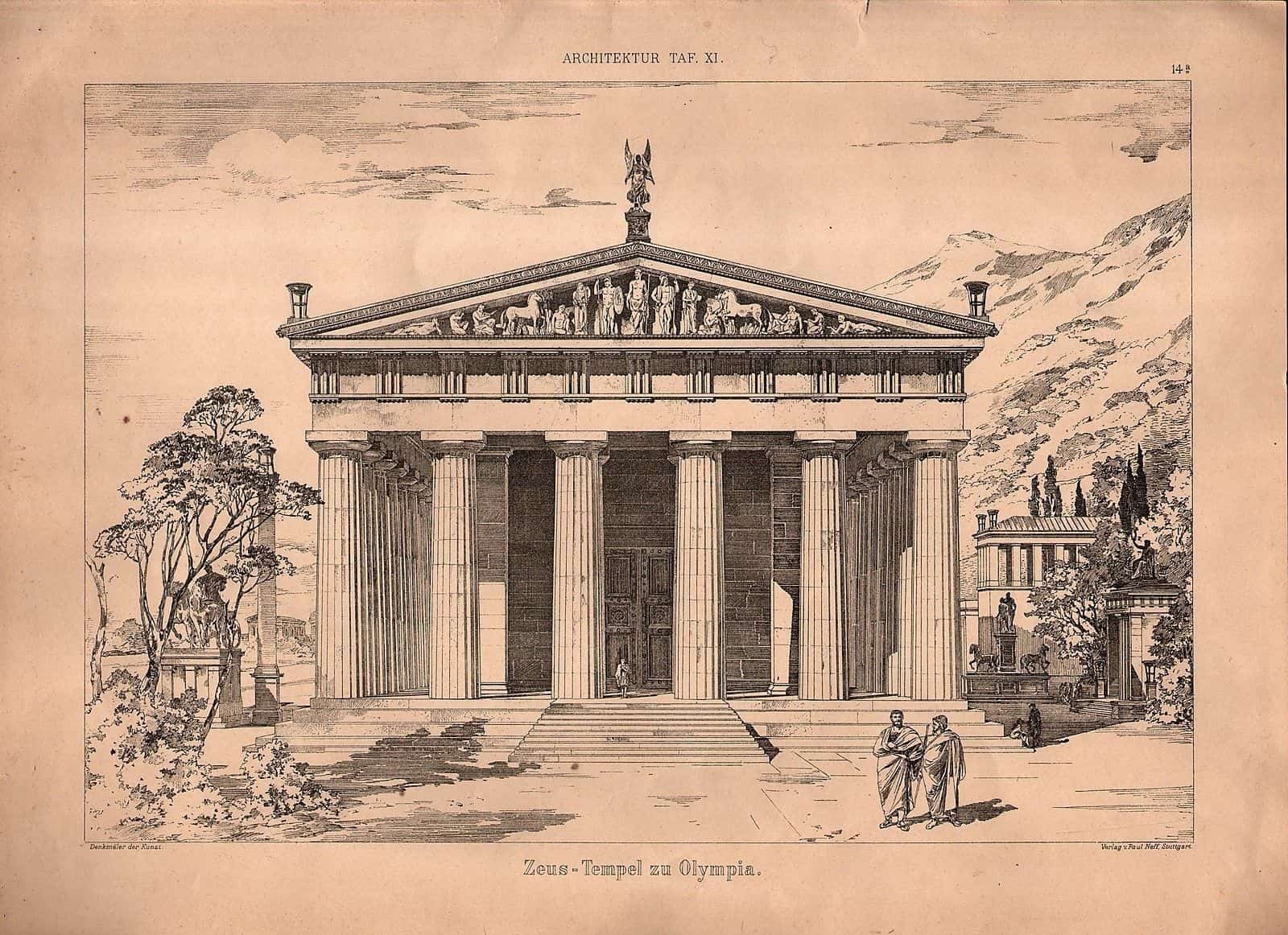 1898 Original Classical zu Architect Olympia - Zeus-Tempel Sigedon Copperplate Temple Zeus