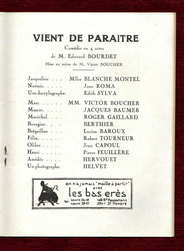 Theatre Program Michodière Bourdet Vient De Paraitre France Comedy ...