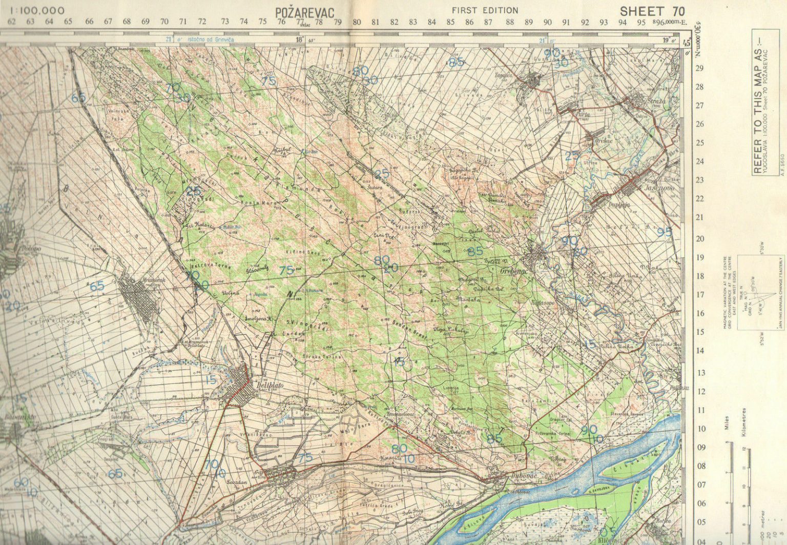 1943 Military Topographic Map Pozarevac Smederevo Braničevo Yugoslavia Wwii - Sigedon