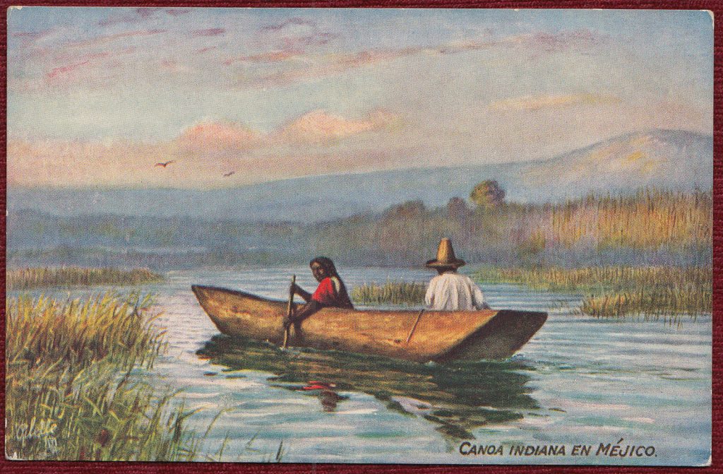Central America Mexico Postcard Indians in Canoe Sigedon