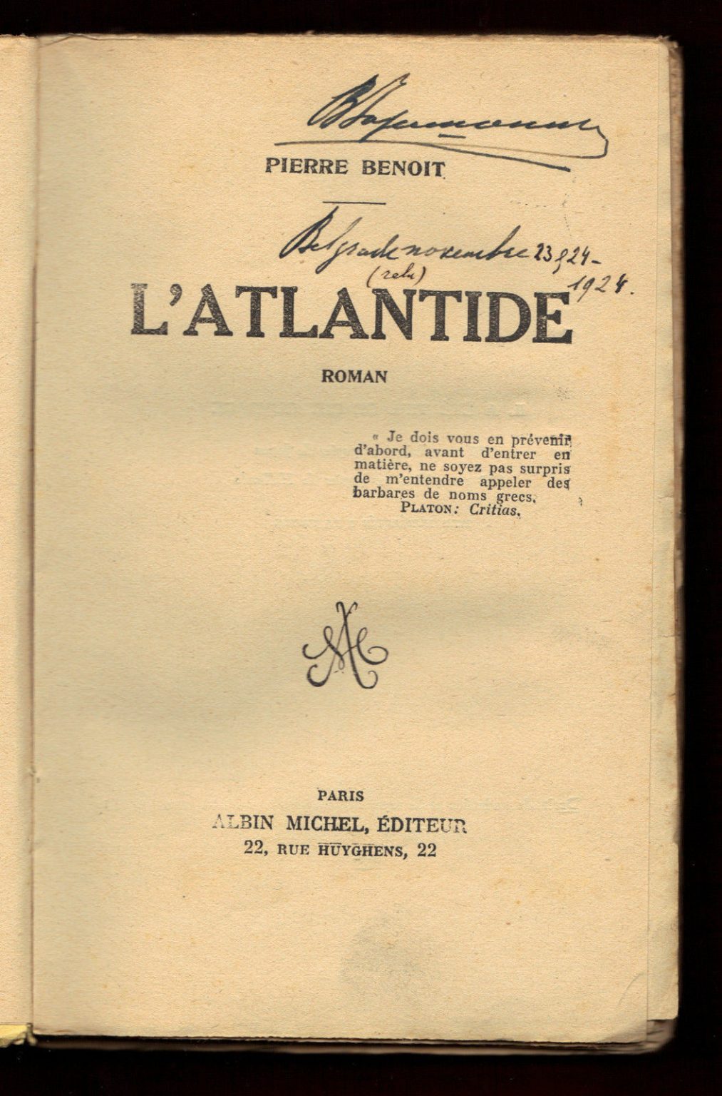 Pierre Benoit L'Atlantide ATLANTIS 1920 Paris Press Clipping - Sigedon