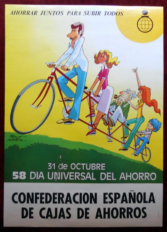 Original Poster Spain Confederation Cajas De Ahorros Drawing Nunez