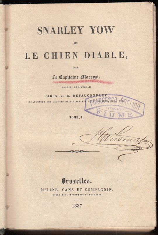 A title page of the antique book titled Snarley Yow ou Le Chien Diable.