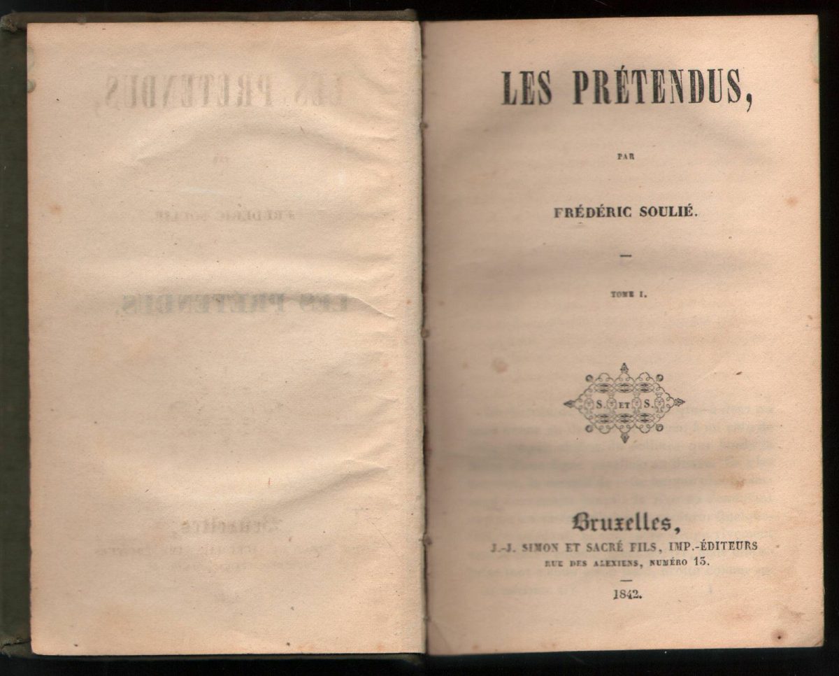 A title page of the first edition of the novel Les Pretendus, translated as The Pretenders.
