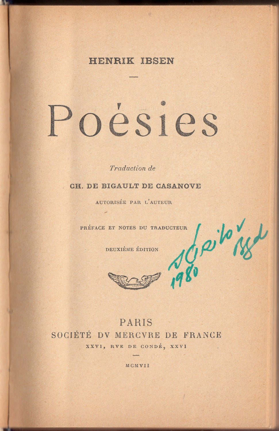 1907 Poésies Poetry Poems Henrik Ibsen Art Theater Norway Luxury ...